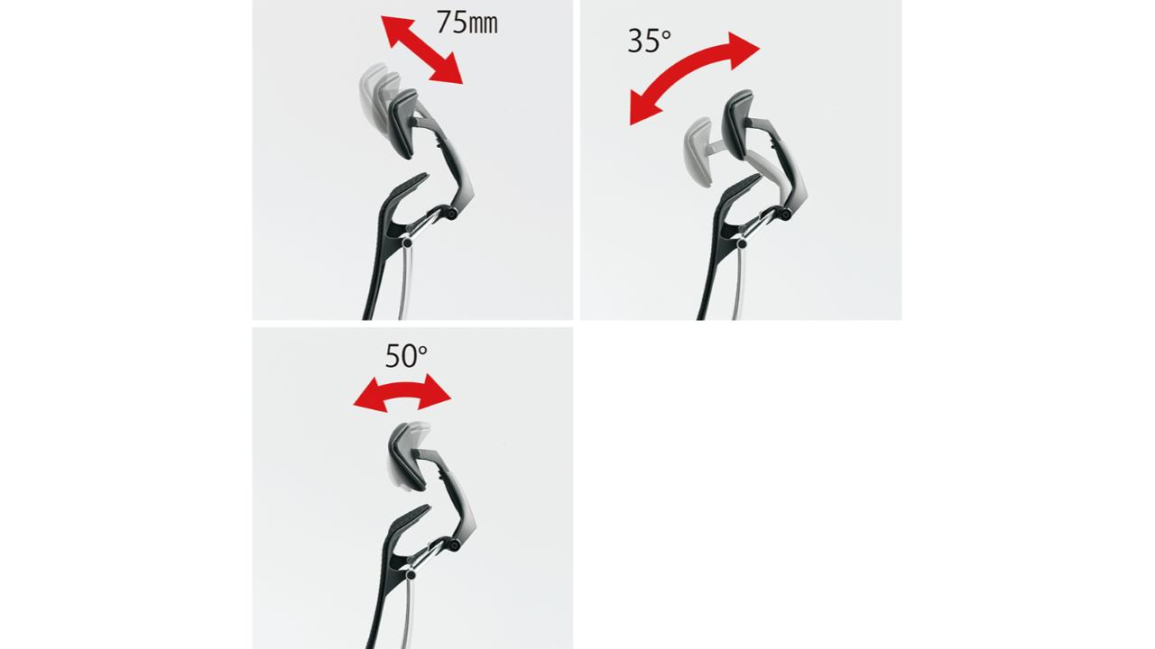コンテッサセコンダの小型可動ヘッドレストを調整できる範囲